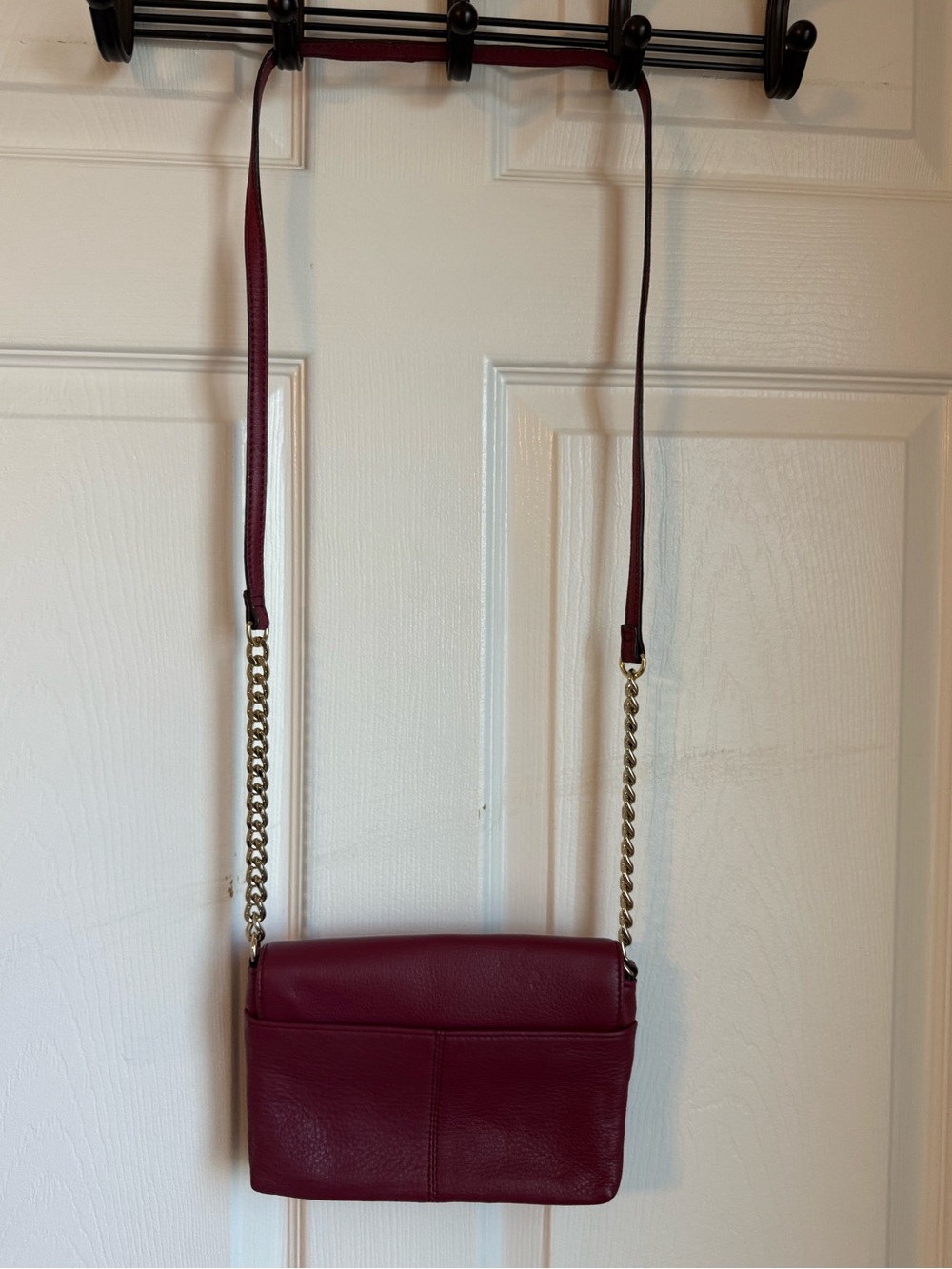 Calvin Klein Burgundy Leather Crossbody with Gold Chain Strap - Picture 3 of 4